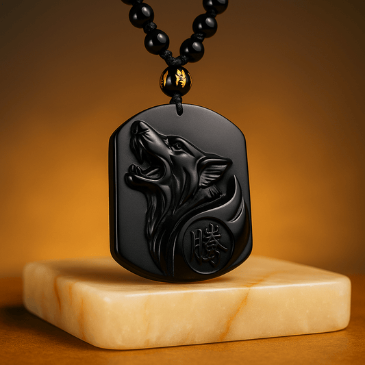 Black Obsidian Wolf Head Protection Pendant Necklace for Men. - Mystara.shop