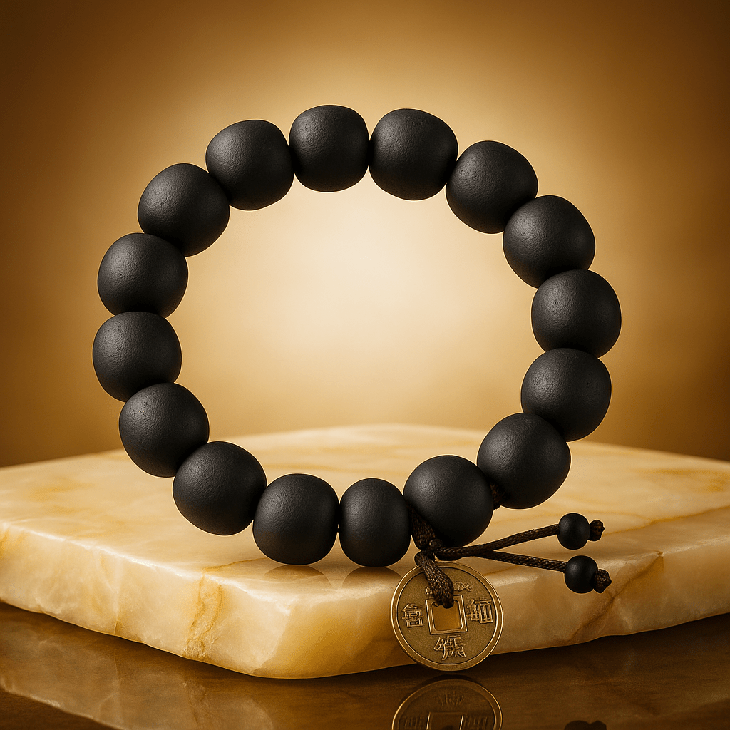 Buddha Wood Bead Bracelet with Copper Coin for Meditation - Mystara.shop