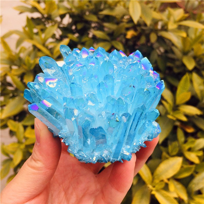 Electroplating Blue Natural White Crystal Cluster Degaussing Desktop Ornament - Mystara.shop