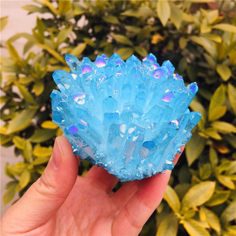 Electroplating Blue Natural White Crystal Cluster Degaussing Desktop Ornament - Mystara.shop