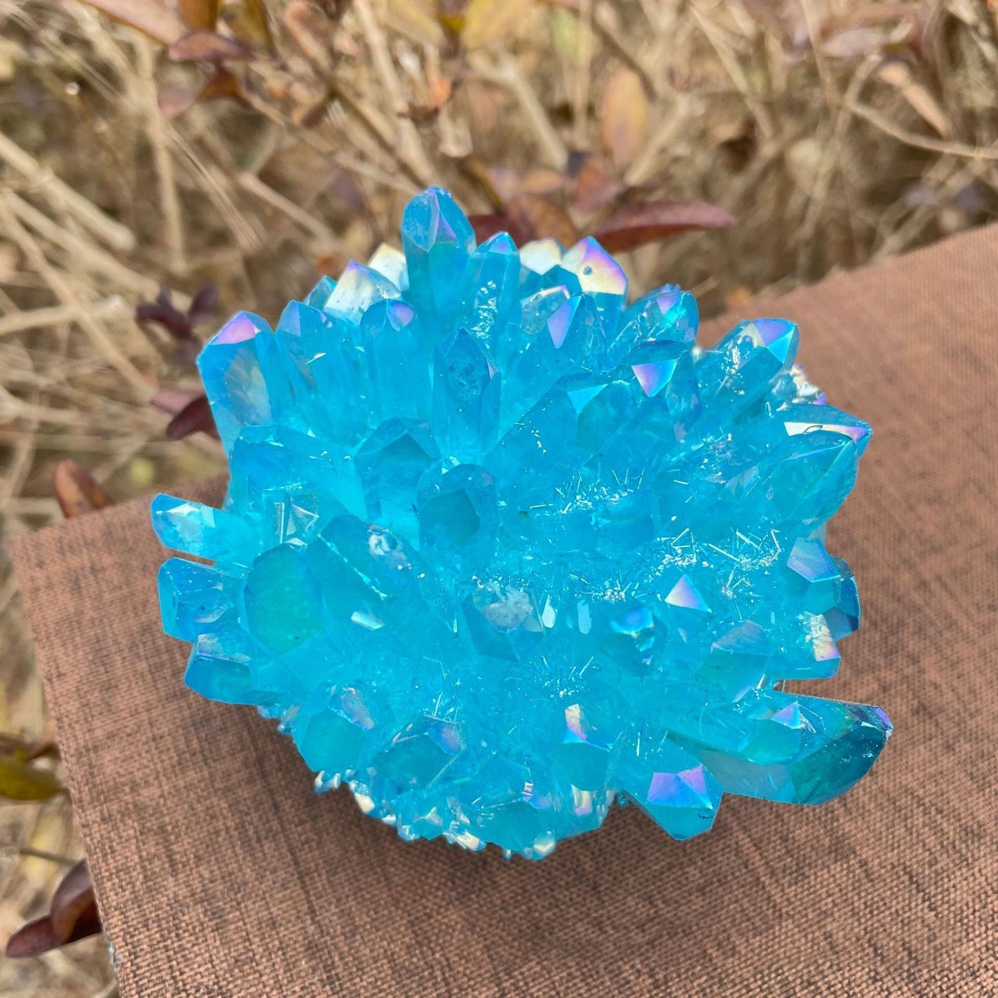 Electroplating Blue Natural White Crystal Cluster Degaussing Desktop Ornament - Mystara.shop