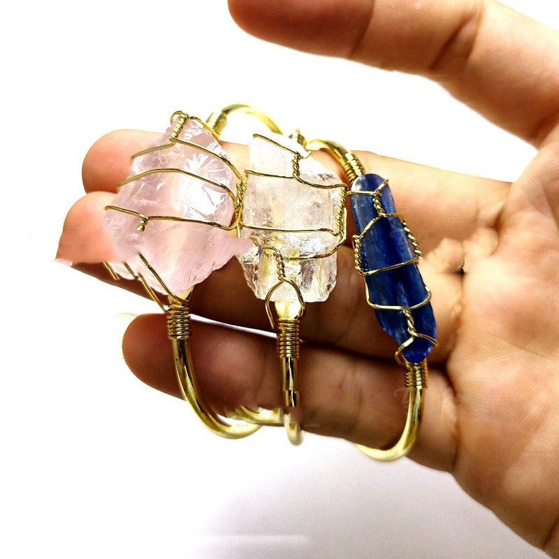 Explosive Natural Crystal Rough Stone Gold Winding Unshaped Bracelet Jewelry Crystal Bracelet - Mystara.shop