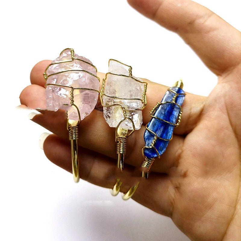 Explosive Natural Crystal Rough Stone Gold Winding Unshaped Bracelet Jewelry Crystal Bracelet - Mystara.shop