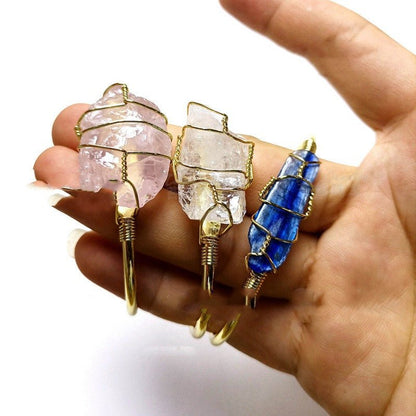 Explosive Natural Crystal Rough Stone Gold Winding Unshaped Bracelet Jewelry Crystal Bracelet - Mystara.shop