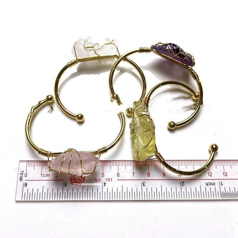 Explosive Natural Crystal Rough Stone Gold Winding Unshaped Bracelet Jewelry Crystal Bracelet - Mystara.shop