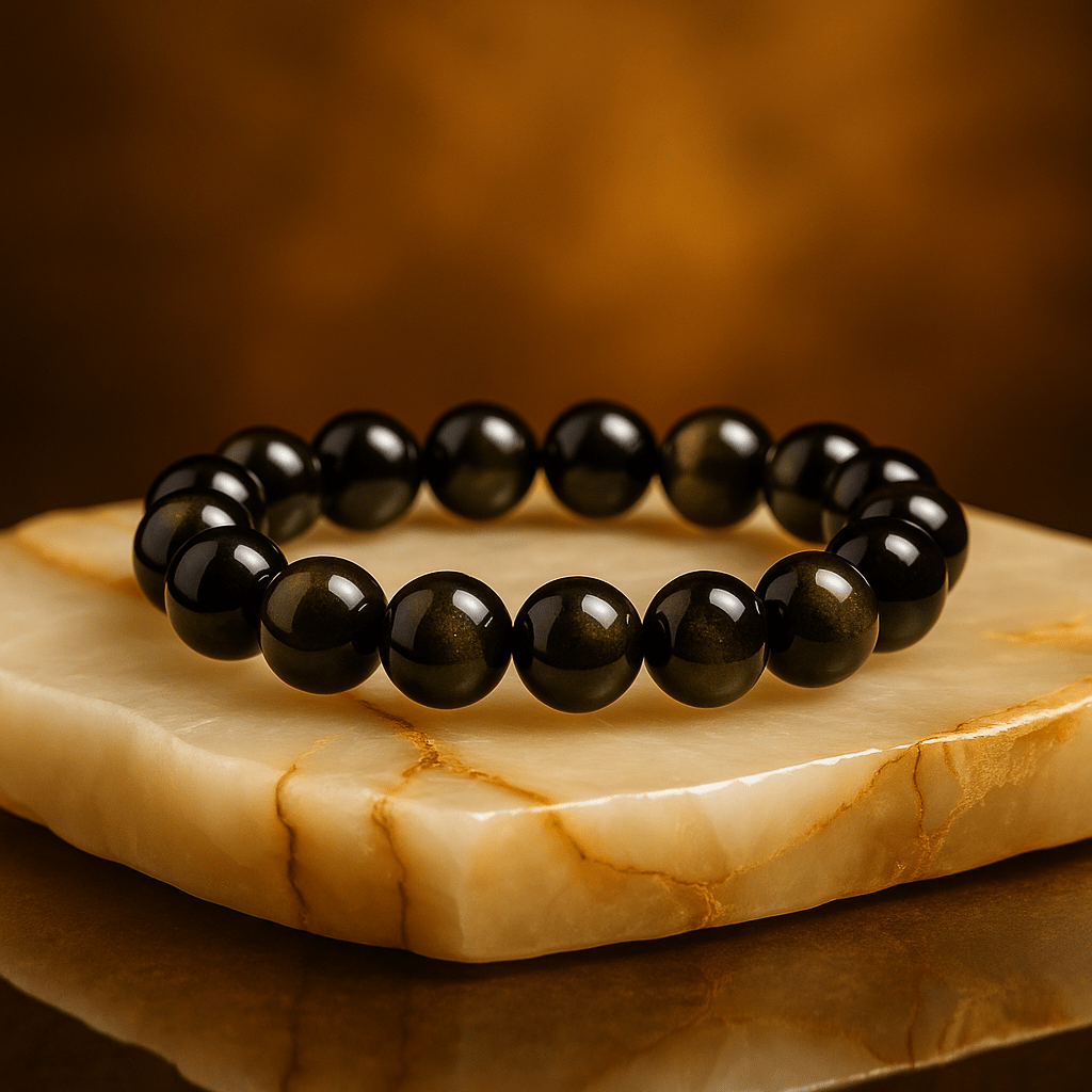 Golden Obsidian Natural Stone Stretch Beaded Bracelet Unisex - Mystara.shop
