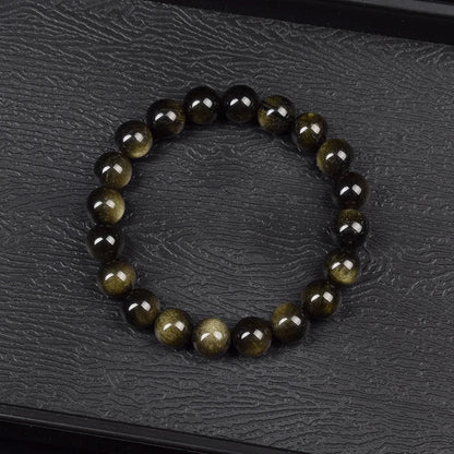Golden Obsidian Natural Stone Stretch Beaded Bracelet Unisex - Mystara.shop