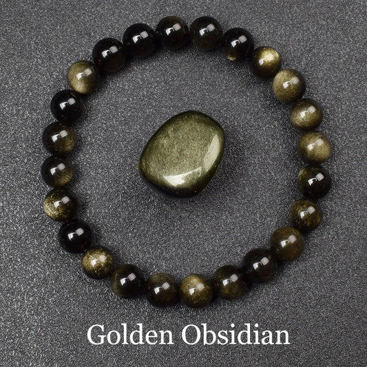 Golden Obsidian Natural Stone Stretch Beaded Bracelet Unisex - Mystara.shop