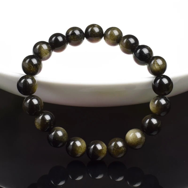 Golden Obsidian Natural Stone Stretch Beaded Bracelet Unisex - Mystara.shop