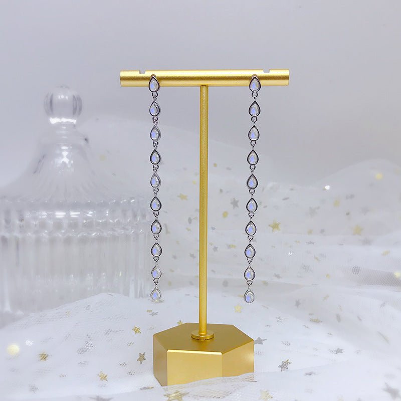 Hengshan Natural Moonstone Tassel Earrings - Mystara.shop