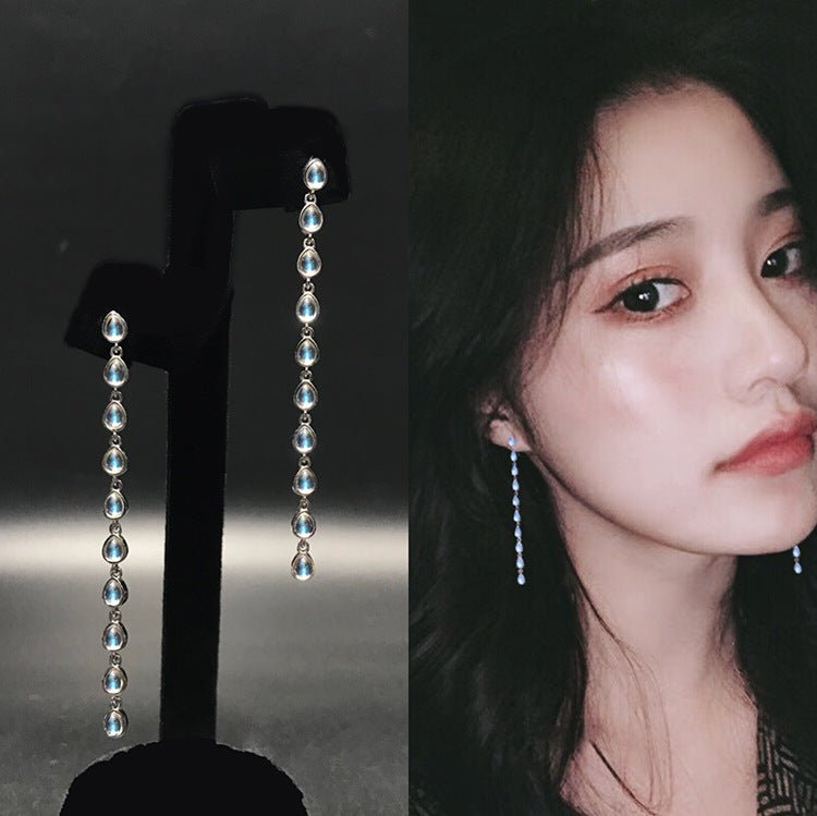 Hengshan Natural Moonstone Tassel Earrings - Mystara.shop