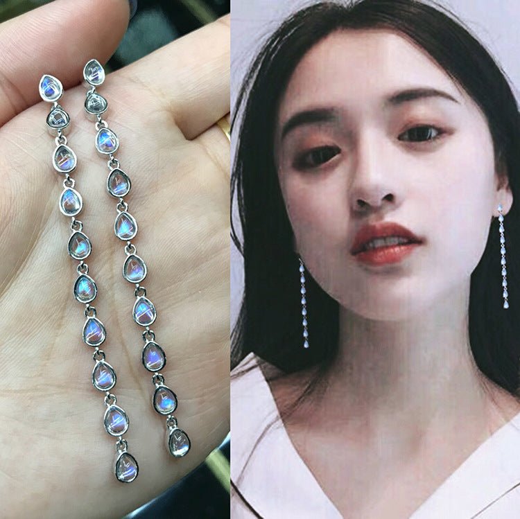 Hengshan Natural Moonstone Tassel Earrings - Mystara.shop
