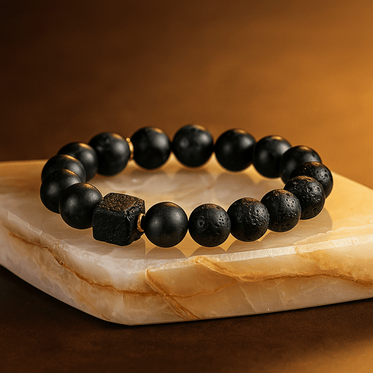 Men’s Obsidian Lava Stone Bracelet with Tiger Eye & Onyx Charm - Mystara.shop