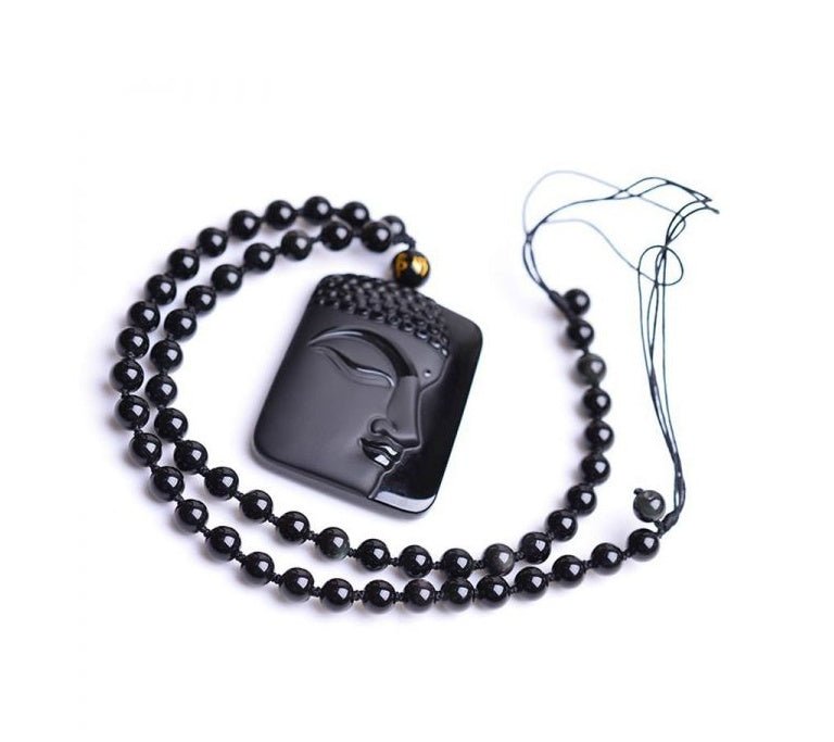 Natural Obsidian Buddha Pendant Amulet - Mystara.shop