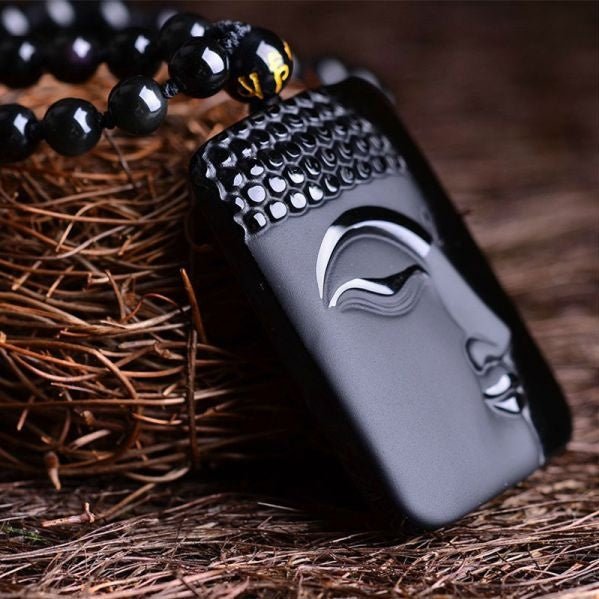 Natural Obsidian Buddha Pendant Amulet - Mystara.shop