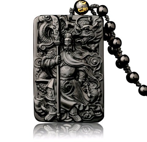 Natural Obsidian Carving Guan Gong Pendant, Men and Women Domineering Fortune God Pendant Obsidian Guan Gong Pendant - Mystara.shop