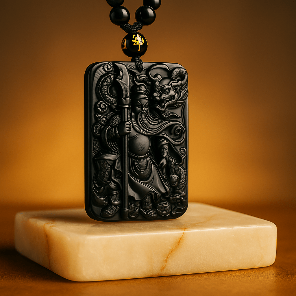 Natural Obsidian Carving Guan Gong Pendant, Men and Women Domineering Fortune God Pendant Obsidian Guan Gong Pendant - Mystara.shop
