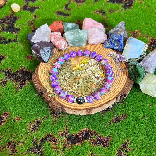 Purple Stone Boho Beaded Stretch Bracelet for Stress Relief - Mystara.shop