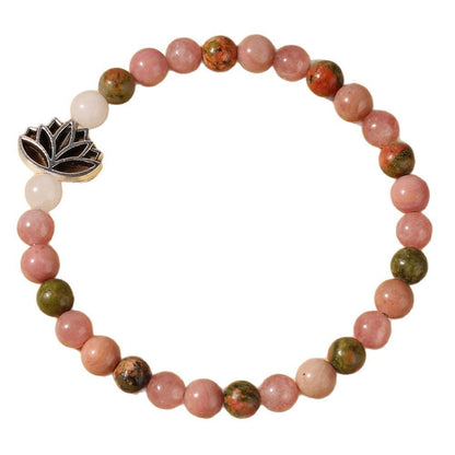 Rhodonite Crystal Bohemian Style Natural Stone Bead Seven Pulse Lotus Bracelet - Mystara.shop