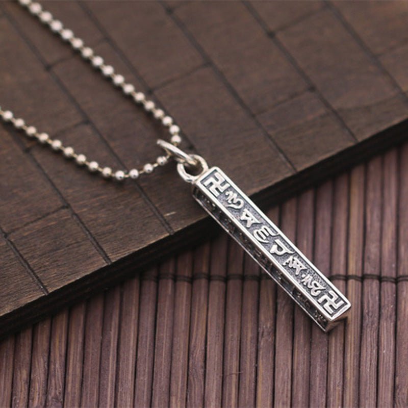 925 silver Six Words Mantra pendant with square totem design, a unisex Thai silver amulet for peace, luck, and protection