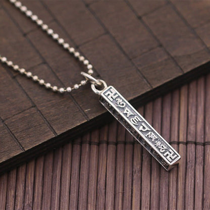 925 silver Six Words Mantra pendant with square totem design, a unisex Thai silver amulet for peace, luck, and protection