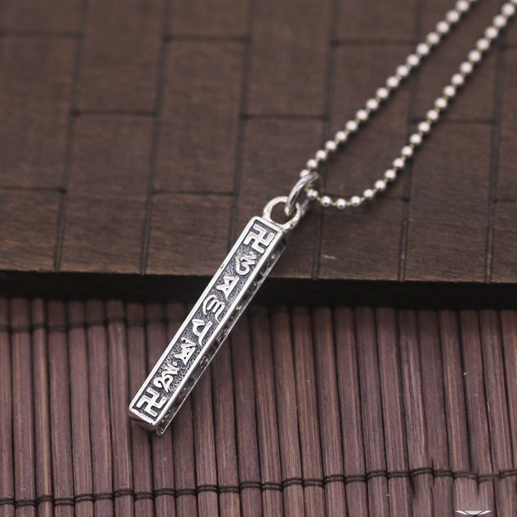 925 silver Six Words Mantra pendant with square totem design, a unisex Thai silver amulet for peace, luck, and protection