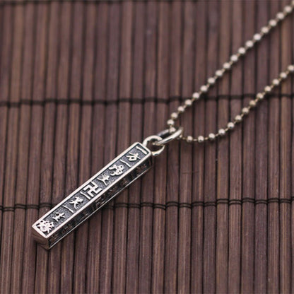 925 silver Six Words Mantra pendant with square totem design, a unisex Thai silver amulet for peace, luck, and protection