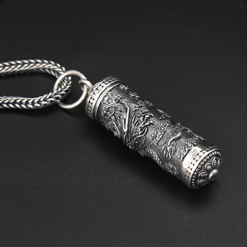 S925 Sterling Silver Ornament Tenglong Pattern Niche For A Statue Of The Buddha Pendant - Mystara.shop