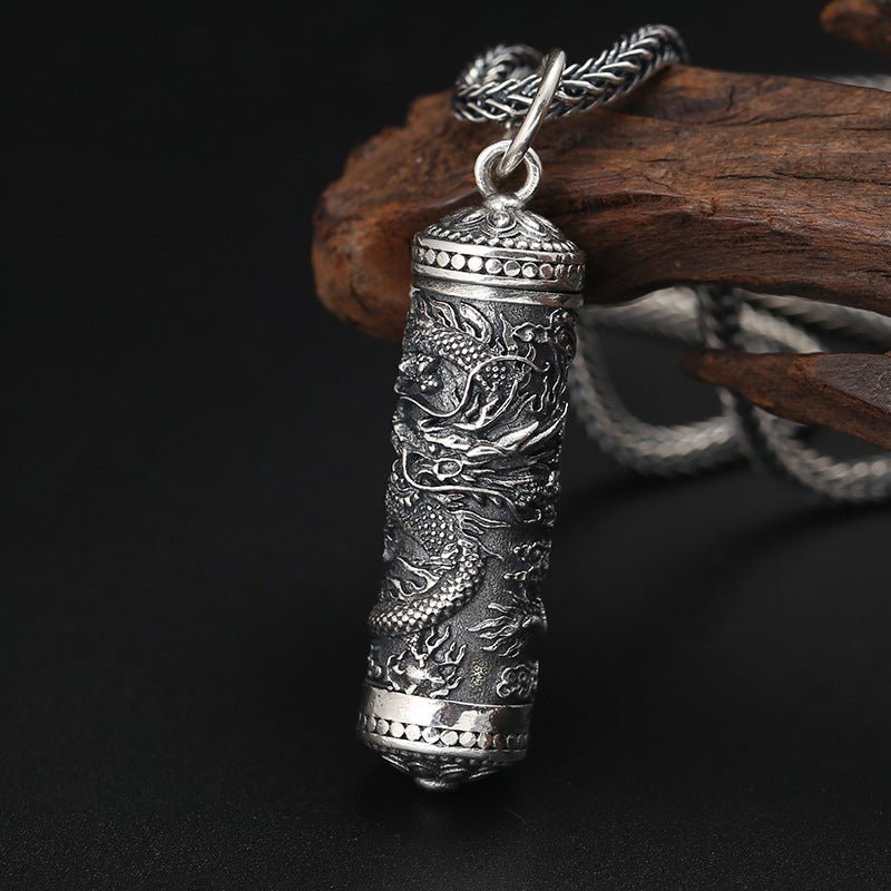 S925 Sterling Silver Ornament Tenglong Pattern Niche For A Statue Of The Buddha Pendant - Mystara.shop