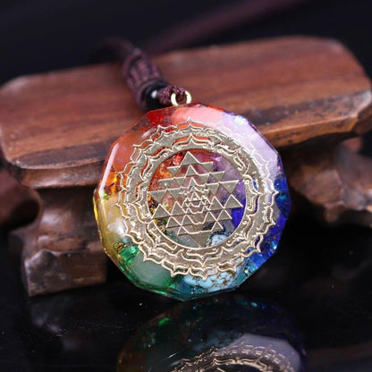 SRI YANTRA ORGONITE NECKLACE Epoxy Stone Gravel Pendant Seven Chakra Energy Yoga Necklace - Mystara.shop