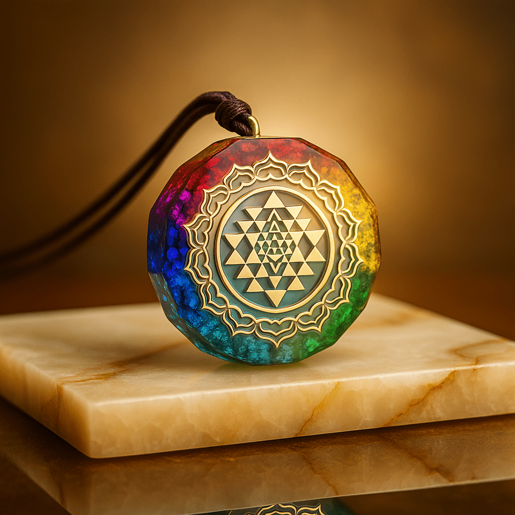 SRI YANTRA ORGONITE NECKLACE Epoxy Stone Gravel Pendant Seven Chakra Energy Yoga Necklace - Mystara.shop