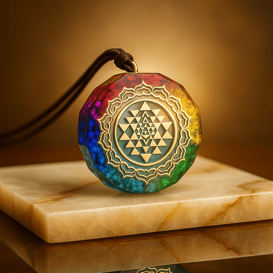 SRI YANTRA ORGONITE NECKLACE Epoxy Stone Gravel Pendant Seven Chakra Energy Yoga Necklace - Mystara.shop