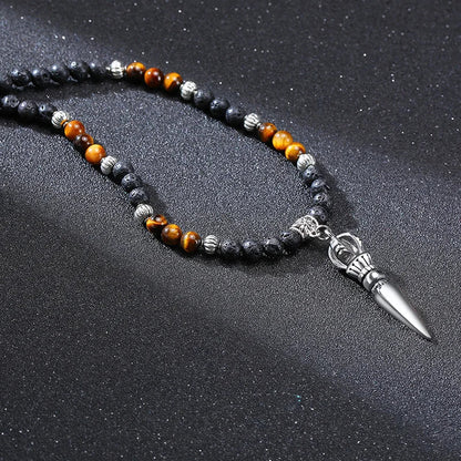 Tibetan Phurba Pendant with Tiger Eye & Lava Stone Beads - Mystara.shop