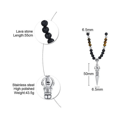 Tibetan Phurba Pendant with Tiger Eye & Lava Stone Beads - Mystara.shop