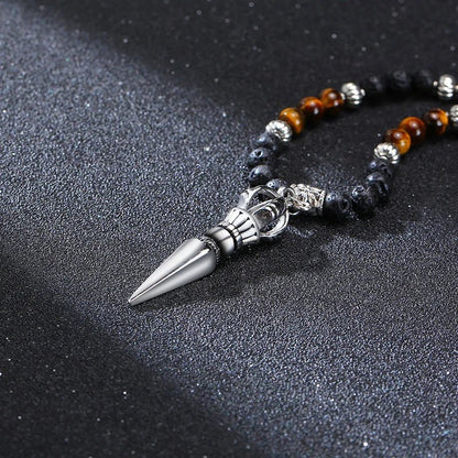 Tibetan Phurba Pendant with Tiger Eye & Lava Stone Beads - Mystara.shop