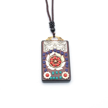 Tibetan Thangka Vintage Necklace Blackwood - Mystara.shop