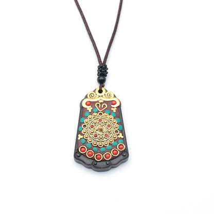 Tibetan Thangka Vintage Necklace Blackwood - Mystara.shop