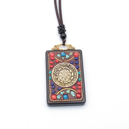 Tibetan Thangka Vintage Necklace Blackwood - Mystara.shop